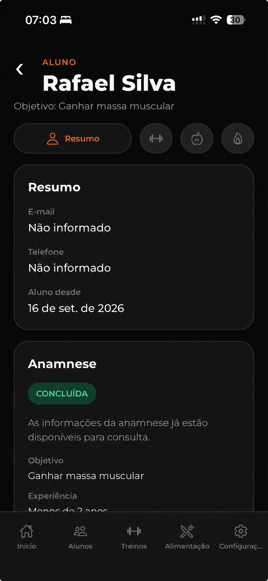 Detalhe e acompanhamento do aluno